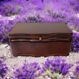 Mele Wood Jewelry Box Vintage 80s Velvet Lined Organizer Victorian Farmhouse